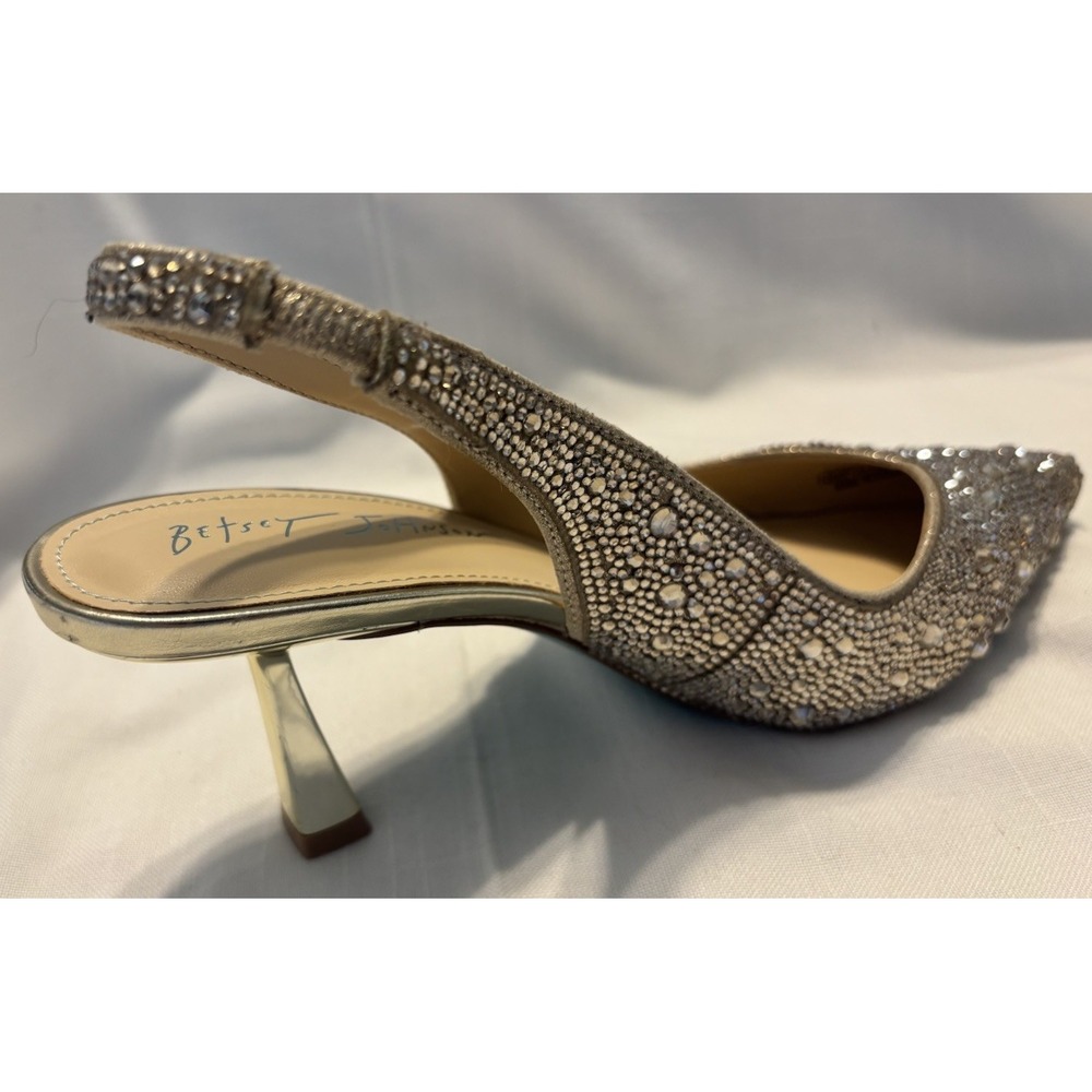 Betsey Johnson Gold Rhinestone Sparkly Clark Slingback Block Heels Pointed Toe 6 - Picture 7 of 9